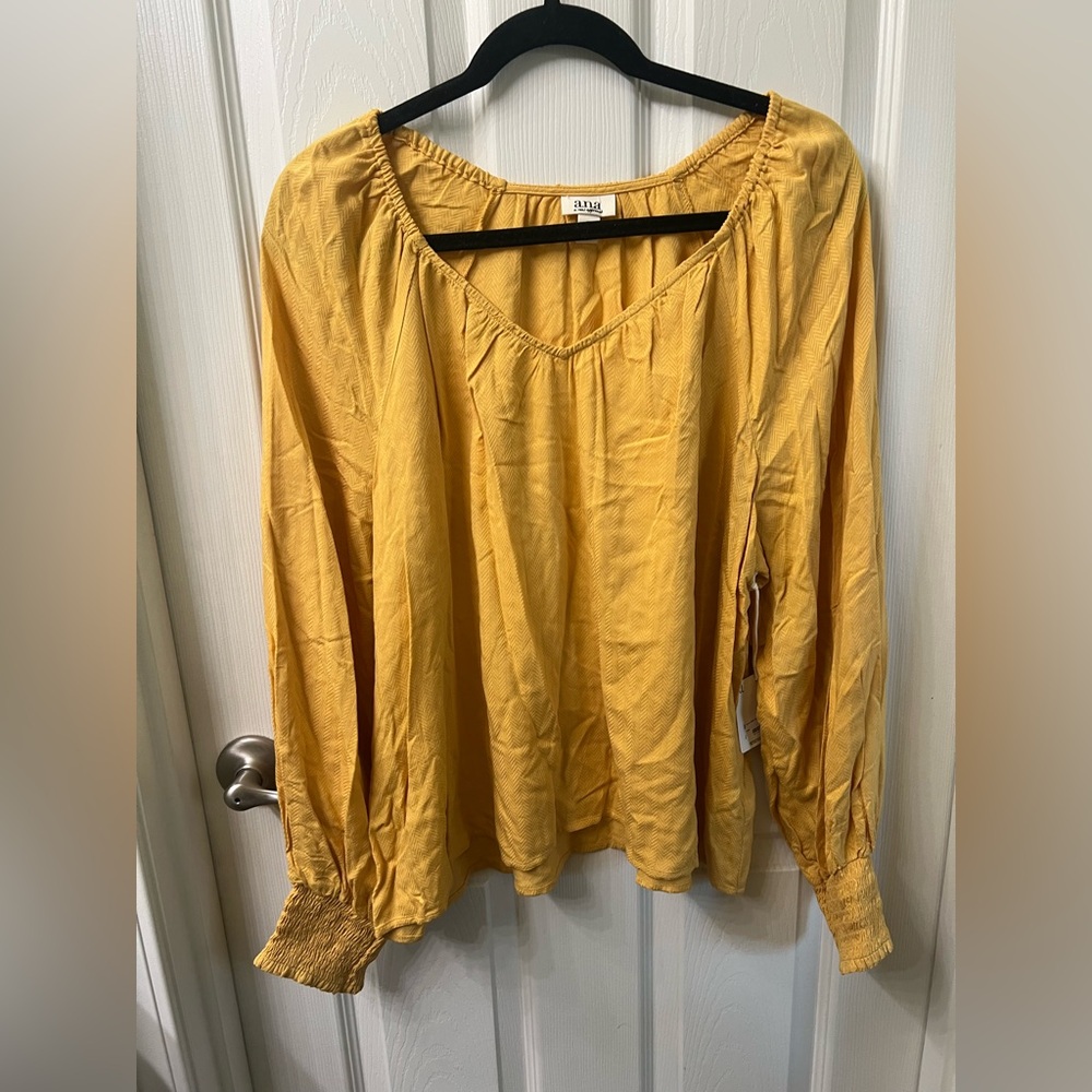a.n.a Yellow Long Sleeve Relaxed Blouse NWT - Picture 1 of 6